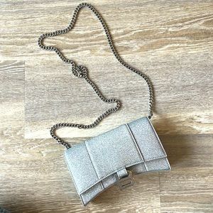 Small Balenciaga silver bag with chain link strap